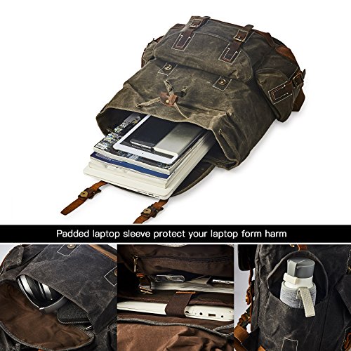 BRASS TACKS Leathercraft Heavy Duty Waxed Canvas Vintage Backpack for Men Women Trim Casual 15.6" laptop Travel Rucksack Shoulder Rucksack for Travel