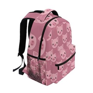 Pink Cartoon Pig Face Laptop Backpack Shoulder School Bag for Girls, Animal Water Resistant College Travel Computer Notebooks Computer Bag Daypack Bookbag for Kids Boys Women