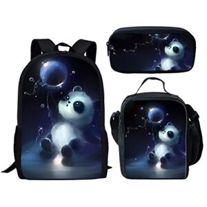 dellukee middle school student backpack lunch bag set pen bags for boys fashion durable daypack panda print
