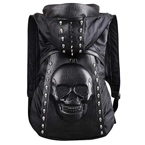 HANXIUCAO Skull Backpack Rivet Punk Backpack Black Metal 3D Stereo Backpack