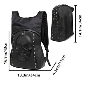 HANXIUCAO Skull Backpack Rivet Punk Backpack Black Metal 3D Stereo Backpack
