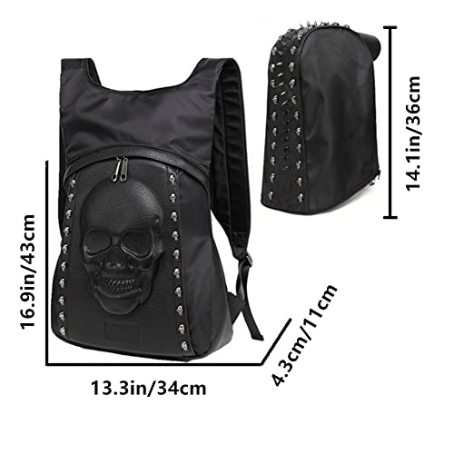 HANXIUCAO Skull Backpack Rivet Punk Backpack Black Metal 3D Stereo Backpack