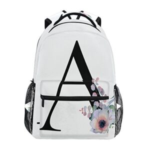 TropicalLife Letter A with Flower Backpacks Bookbag Shoulder Backpack Hiking Travel Daypack Casual Bags