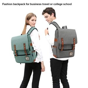 Vintage Laptop Backpack for Women Men, School College Backpack with USB Charging Port & Headphone Jack, Fashion Backpack Fits 15.6 inch Notebook - Green-Function Update