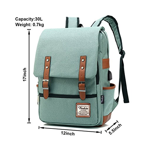 Vintage Laptop Backpack for Women Men, School College Backpack with USB Charging Port & Headphone Jack, Fashion Backpack Fits 15.6 inch Notebook - Green-Function Update