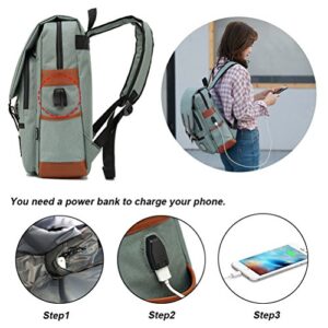 Vintage Laptop Backpack for Women Men, School College Backpack with USB Charging Port & Headphone Jack, Fashion Backpack Fits 15.6 inch Notebook - Green-Function Update