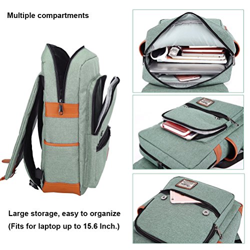 Vintage Laptop Backpack for Women Men, School College Backpack with USB Charging Port & Headphone Jack, Fashion Backpack Fits 15.6 inch Notebook - Green-Function Update