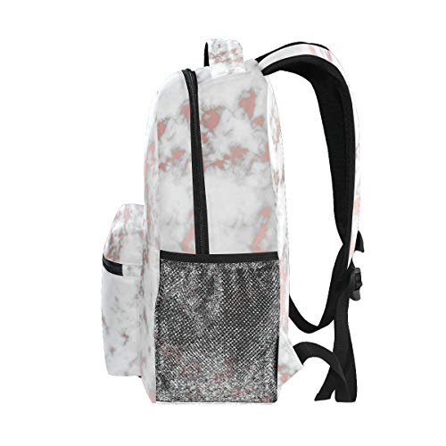 AUUXVA White Marble Rose Gold Backpack Travel School Shoulder Bag for Kids Boys Girls Women Men 11.5x8x16 in