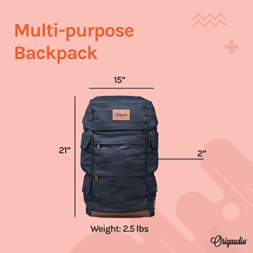 Origaudio Presidio Laptop Backpack - Gaming or Work Bag - Holds 17-Inch Laptop with Convenient Side Access Pocket for Computer - 16 Total Pockets - Perfect for Traveling or Hiking - Blue