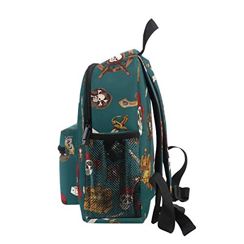 Pirates Seamless Pattern Kids Backpack Preschool Bag Toddler Backpack with Detachable Chest Clip for Boys Girls