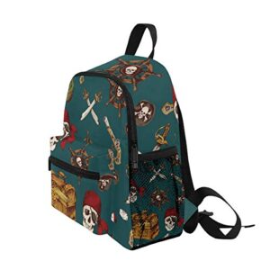 Pirates Seamless Pattern Kids Backpack Preschool Bag Toddler Backpack with Detachable Chest Clip for Boys Girls