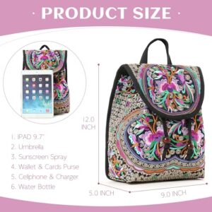 MAZEXY Embroidered Backpack for Women, Boho Shoulder Bag Vintage Ethnic Flower Cross-body Bag (Pink)