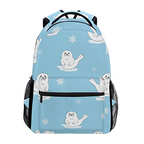 FORMRS Baby Seal School Backpacks Cartoon Blue Pup Bookbags Bag for Girls Kids Elementary One Size