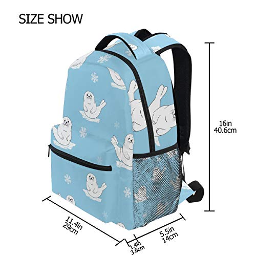 FORMRS Baby Seal School Backpacks Cartoon Blue Pup Bookbags Bag for Girls Kids Elementary One Size