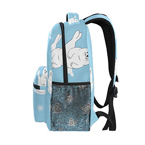 FORMRS Baby Seal School Backpacks Cartoon Blue Pup Bookbags Bag for Girls Kids Elementary One Size