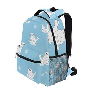 FORMRS Baby Seal School Backpacks Cartoon Blue Pup Bookbags Bag for Girls Kids Elementary One Size