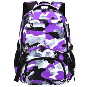 ladyzone camo school backpack lightweight schoolbag travel camp outdoor daypack (bl camo purple)