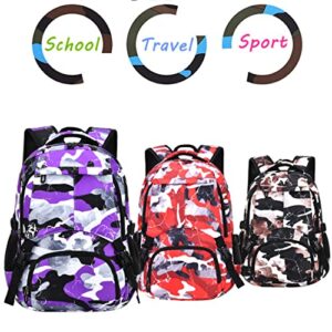 Ladyzone Camo School Backpack Lightweight Schoolbag Travel Camp Outdoor Daypack (BL Camo Purple)