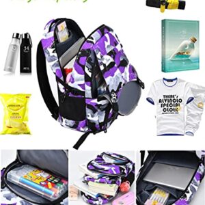 Ladyzone Camo School Backpack Lightweight Schoolbag Travel Camp Outdoor Daypack (BL Camo Purple)