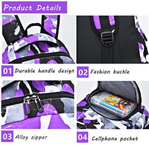 Ladyzone Camo School Backpack Lightweight Schoolbag Travel Camp Outdoor Daypack (BL Camo Purple)