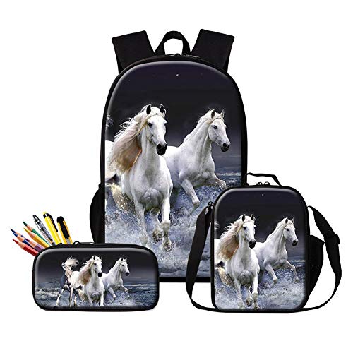 Dispalang Horse Backpack and Cooler Bag for Boys Animal Print School Bookbag Girls Satchel Bagpack Pencil Case