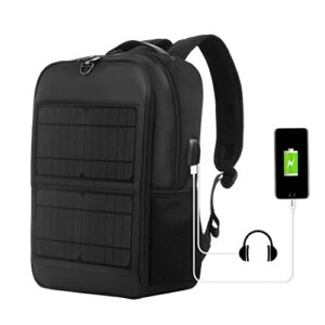 14w solar panel power backpack laptop bag with handle and usb charging port(black)