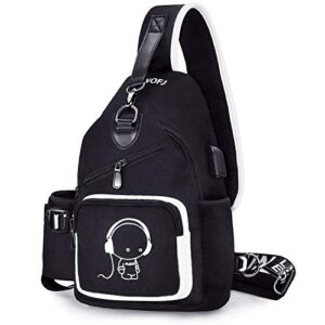 fewofj sling bag, men women shoulder bag crossbody bag for college school casual daypack - black