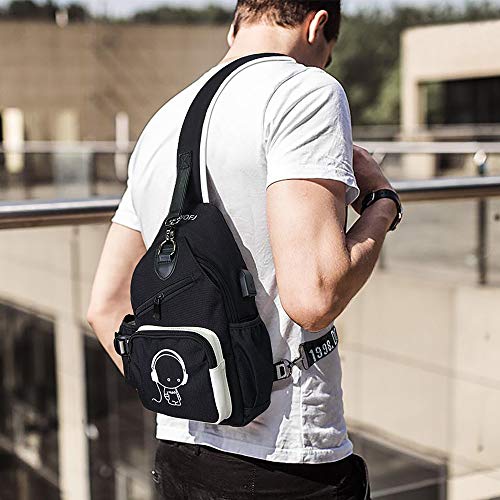 FEWOFJ Sling Bag, Men Women Shoulder Bag Crossbody Bag for College School Casual Daypack - Black