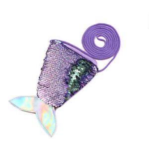 starte small mini coin purse messenger bag crossbody satchel for kids girls,mermaid sequin bling bag for girls backpack,purple