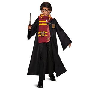 harry potter dress up trunk for kids, official wizarding world costume kit with robe, scarf, tie, wand and glasses, kids size small (4-6),dark brown