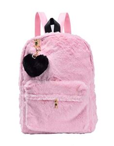 nite closet pink backpack purse for women fluffy fleece bags faux fur heart (pink)