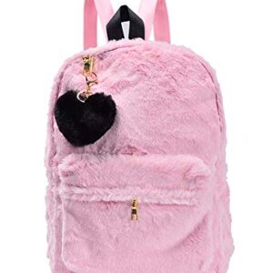 Nite closet Pink Backpack Purse for Women Fluffy Fleece Bags Faux Fur Heart (Pink)