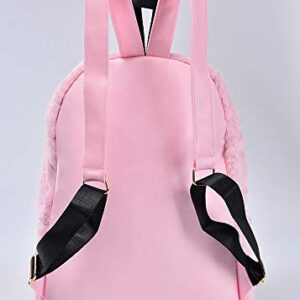 Nite closet Pink Backpack Purse for Women Fluffy Fleece Bags Faux Fur Heart (Pink)