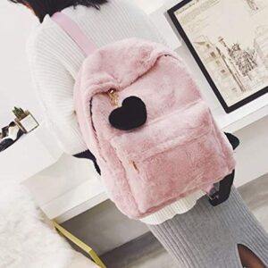 Nite closet Pink Backpack Purse for Women Fluffy Fleece Bags Faux Fur Heart (Pink)