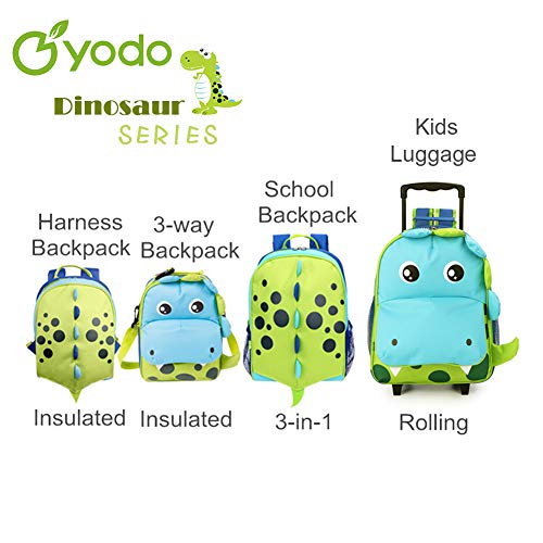 yodo Zoo 3-Way Kids Suitcase Luggage or Toddler Rolling Backpack with wheels, Medium Dinosaur