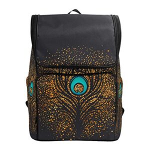 naanle stylish beautiful peacock feather gold sparkling pattern casual daypack college students multipurpose backpack large travel hiking bags computer bag for men women