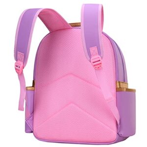 Gazigo Children Princess Waterproof PU Backpack for Elementary School Girls (Large:16.1 x 11.8 x 5.9 inch, Purple Backpack + Handbag)