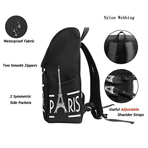 Naanle Stylish Eiffel Tower Paris Black White Casual Man Woman Student Backpack Travel Computer Bag