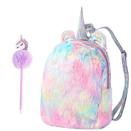 Yorki Girls Plush MINI Unicorn Backpack Fashion,Shool Women Unicorn Bag Travel,Cute Bookbag For Unicorn Party Supplies- multicolour