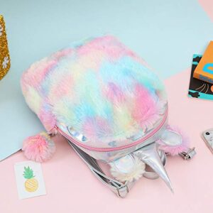 Yorki Girls Plush MINI Unicorn Backpack Fashion,Shool Women Unicorn Bag Travel,Cute Bookbag For Unicorn Party Supplies- multicolour