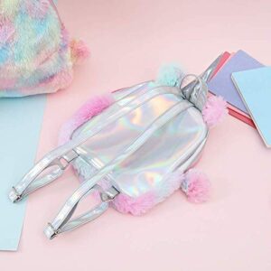 Yorki Girls Plush MINI Unicorn Backpack Fashion,Shool Women Unicorn Bag Travel,Cute Bookbag For Unicorn Party Supplies- multicolour