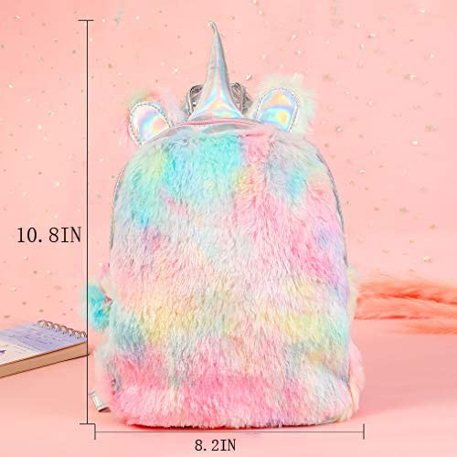 Yorki Girls Plush MINI Unicorn Backpack Fashion,Shool Women Unicorn Bag Travel,Cute Bookbag For Unicorn Party Supplies- multicolour