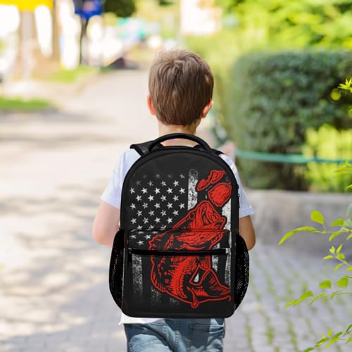 Nerxy Bass Fishing Lure And American Flag Casual Backpack Bag, Fashion Lightweight Backpacks for Holiday Gifts One Size