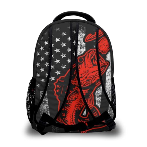 Nerxy Bass Fishing Lure And American Flag Casual Backpack Bag, Fashion Lightweight Backpacks for Holiday Gifts One Size