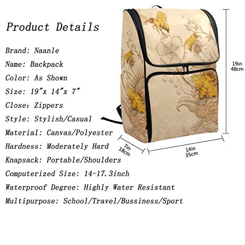 Naanle Stylish Honey Bees and Wildflowers Retro Style Casual Daypack College Students Multipurpose Backpack Large Travel Hiking Bags Computer Bag for Men Women