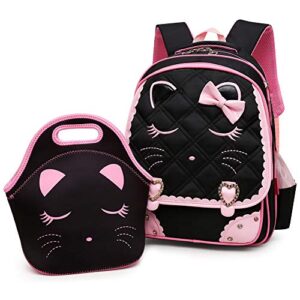 efree cute cat face bow diamond bling waterproof pink, black set, size large
