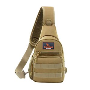 BraveHawk OUTDOORS Sling Chest Bag, 900D Nylon Tactical MOLLE Compact Crossbody Hiking Cycling Pack (Khaki)