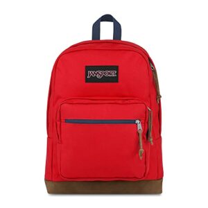 jansport right pack backpack - travel, work, or laptop bookbag with leather bottom, red tape