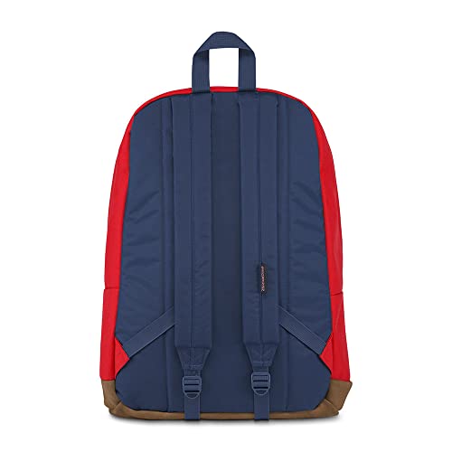 JanSport Right Pack Backpack - Travel, Work, or Laptop Bookbag with Leather Bottom, Red Tape