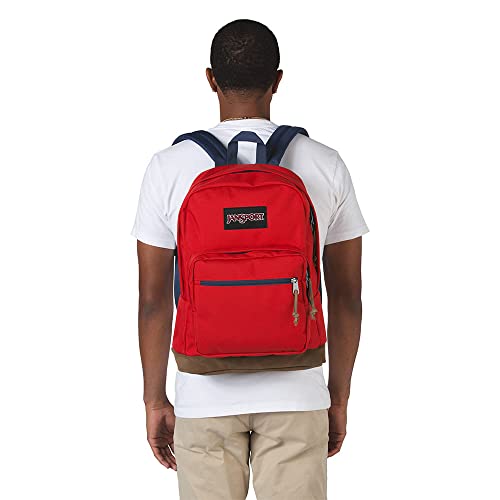 JanSport Right Pack Backpack - Travel, Work, or Laptop Bookbag with Leather Bottom, Red Tape
